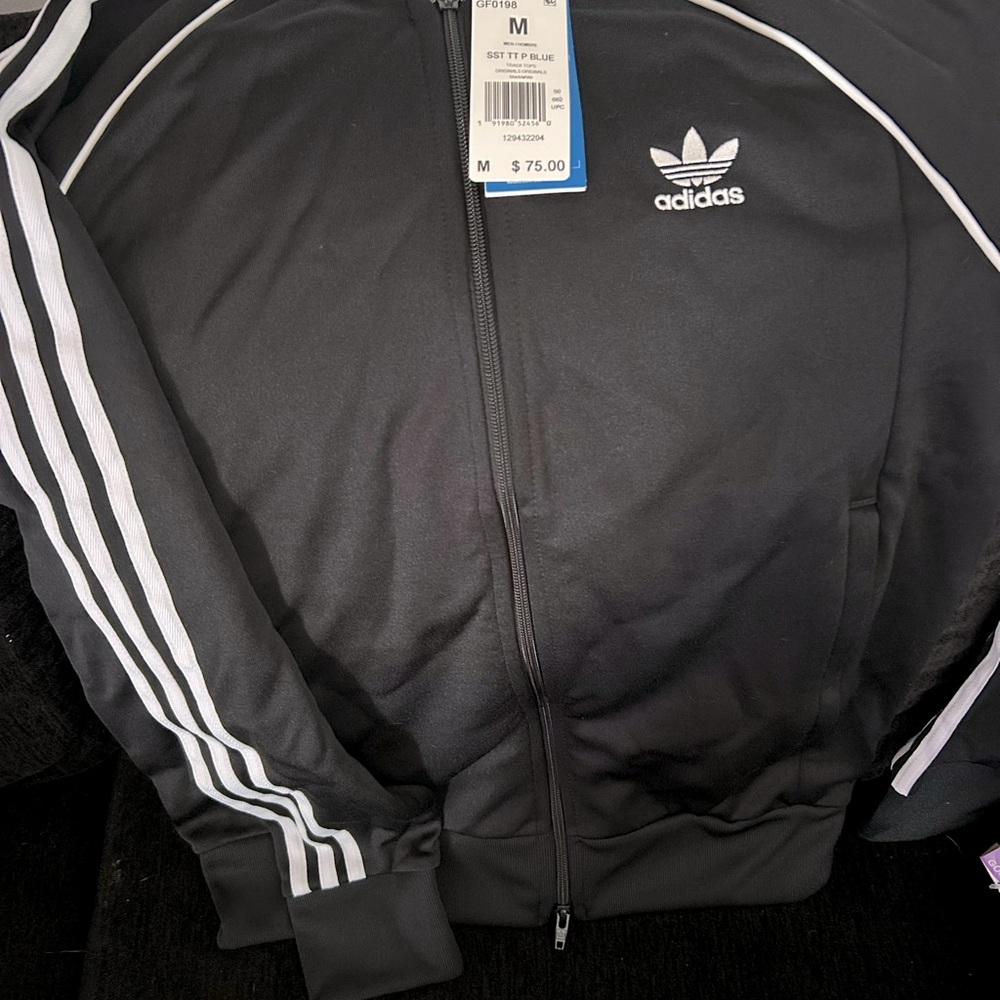 Adidas Black Track Jacket with White Stripes